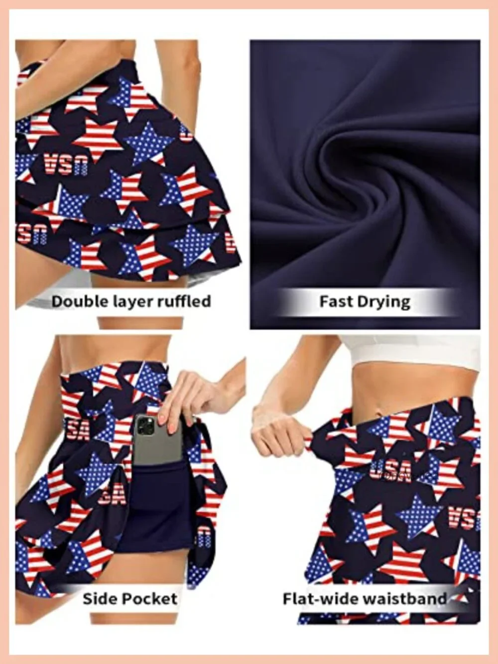 Women's Athletic Pleated Tennis Skort with Built-in Shorts & Pocket